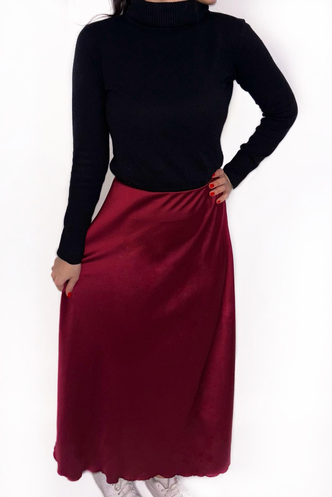 Jupe en satin bordeaux
