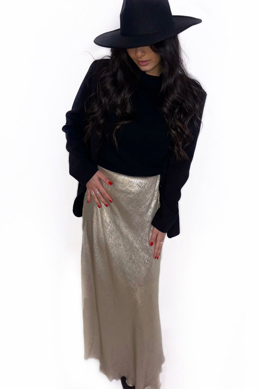 Jupe dorée en satin marbré